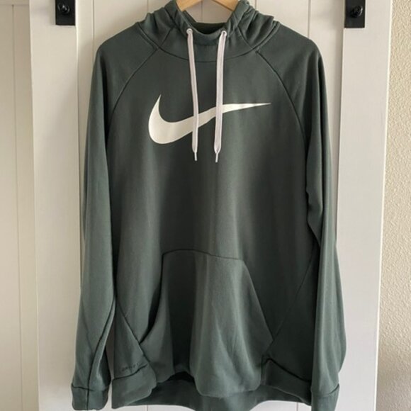 Nike Hoodie Mens‎ Large Green Logo Dri-Fit Swoosh Pullover Sportswear Sweatshirt - Picture 1 of 5